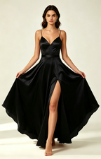 Spaghetti Spaghetti Strap V Neck Satin Bridesmaid Dress Round View