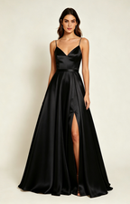 Spaghetti Spaghetti Strap V Neck Satin Bridesmaid Dress Front View