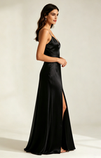 Spaghetti Spaghetti Strap V Neck Satin Bridesmaid Dress Side View