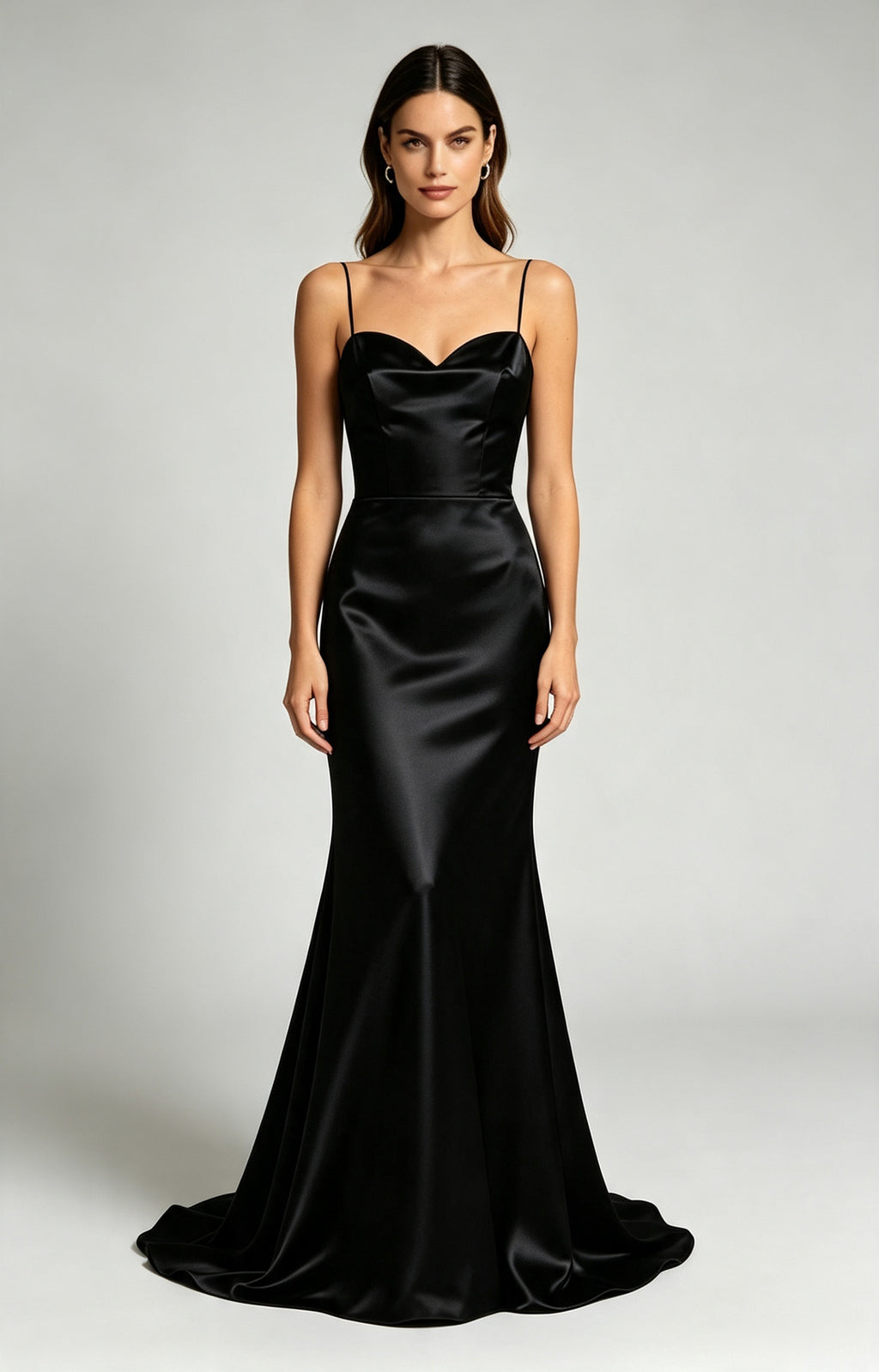 Spaghetti Strap Sweetheart Mermaid Luminous Satin Evening Dress Front View