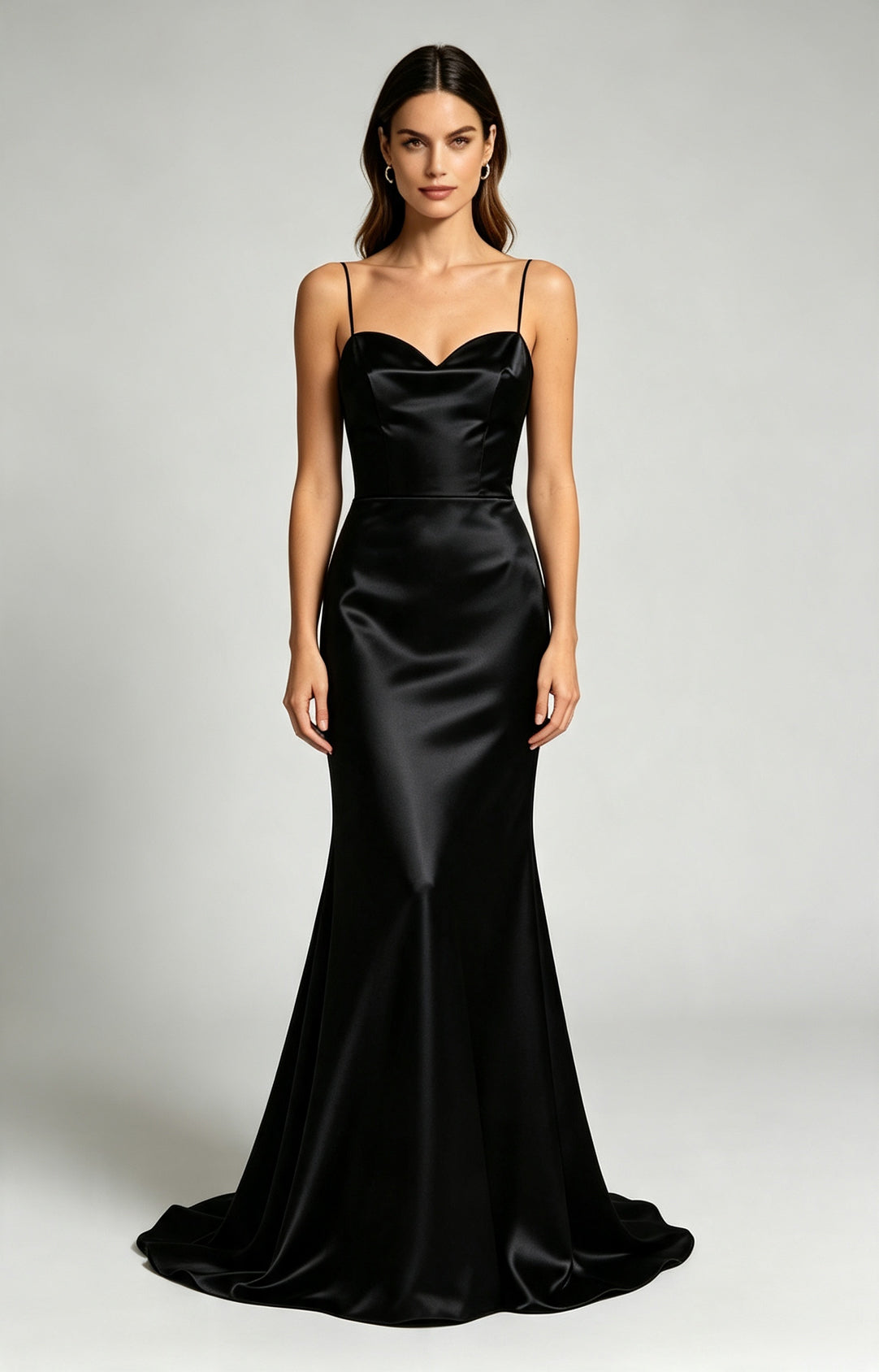 Spaghetti Strap Sweetheart Mermaid Luminous Satin Evening Dress Front View