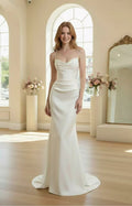 White Satin Mermaid Evening Gown Front View