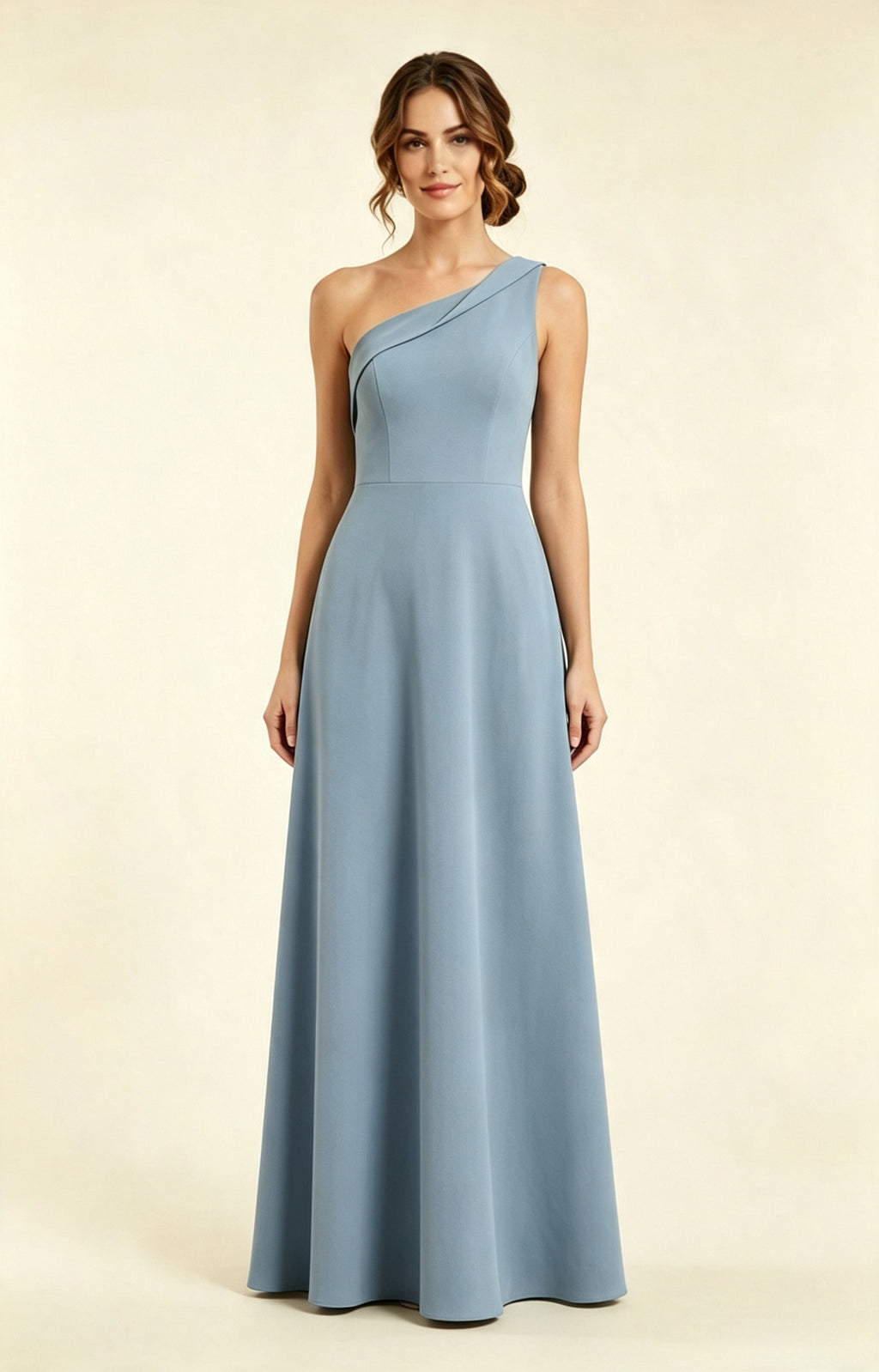 XALPHEOR Sky Blue One‑Shoulder A‑Line Matte Crepe Floor‑Length Bridesmaid Evening Gown Front View