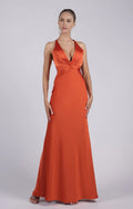 Glamorous Sheath Plunging V-neck Sleeveless Satin Floor-length Twist-front Evening Gown