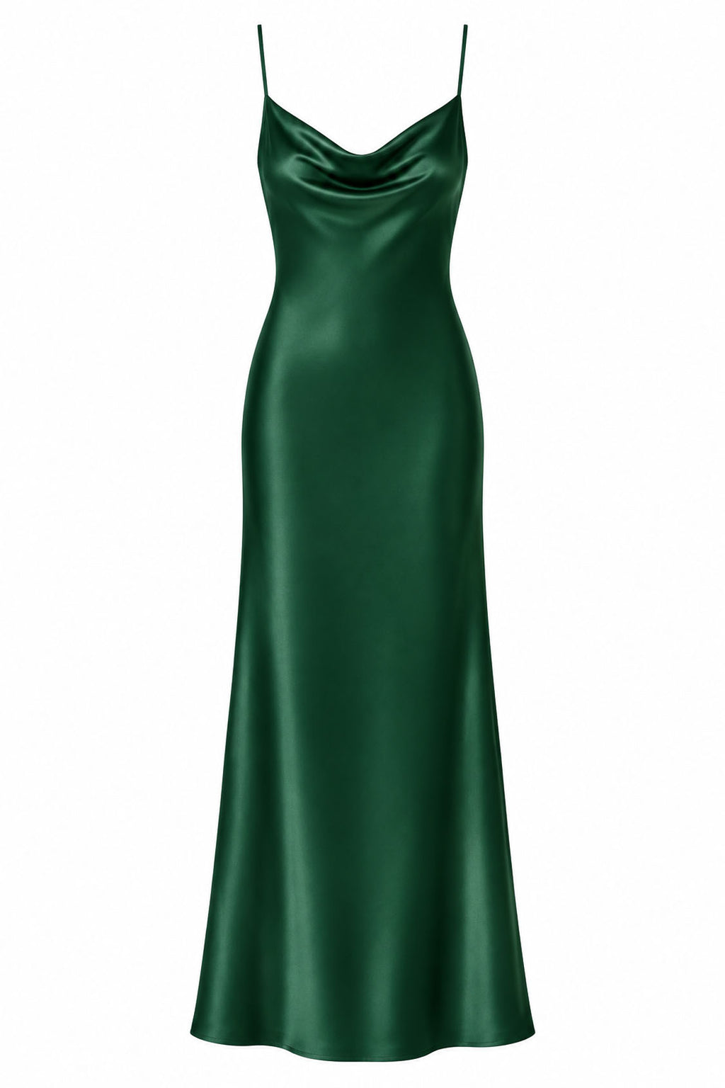 emerald-green Satin Cowl Neck Mermaid Midi Dress – Front View