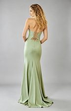 Glamorous Mermaid Sweetheart Strapless Satin Maxi Embellished Prom Dress back