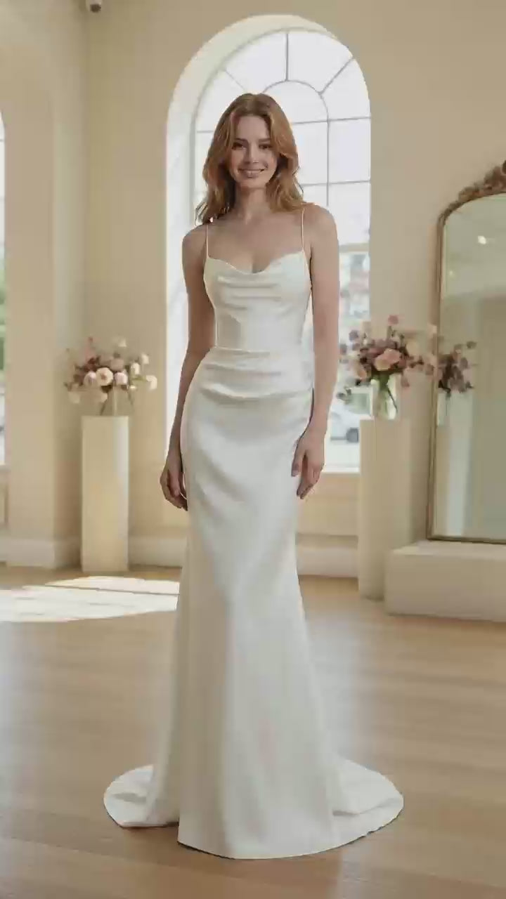 White Satin Mermaid Evening Gown View