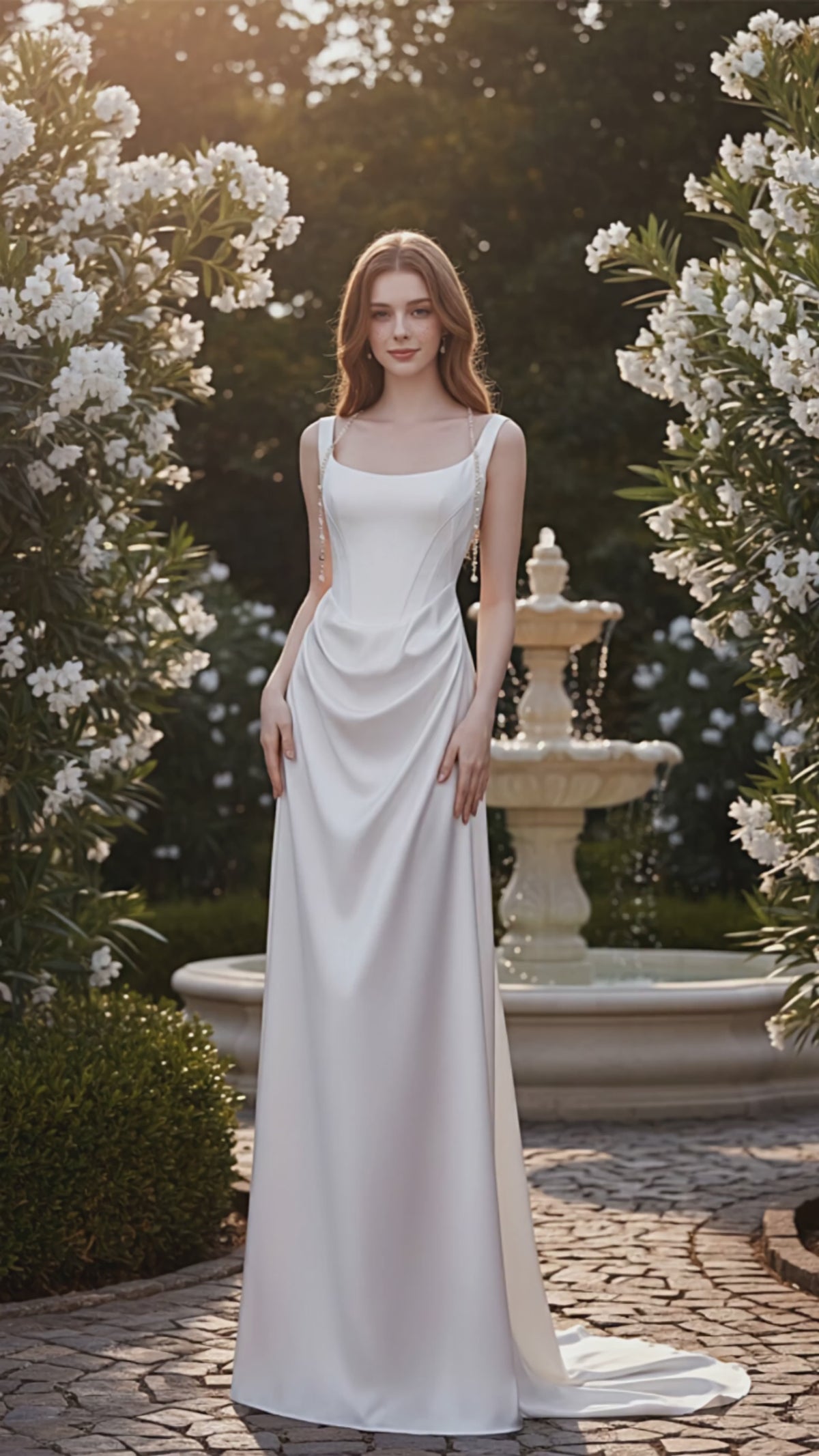 Square Neck Heavy Satin Wedding Dress Corset Lace‑Up Back Chapel Train Sheath Bridal Gown