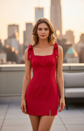 red ruched mini cocktail dress usa