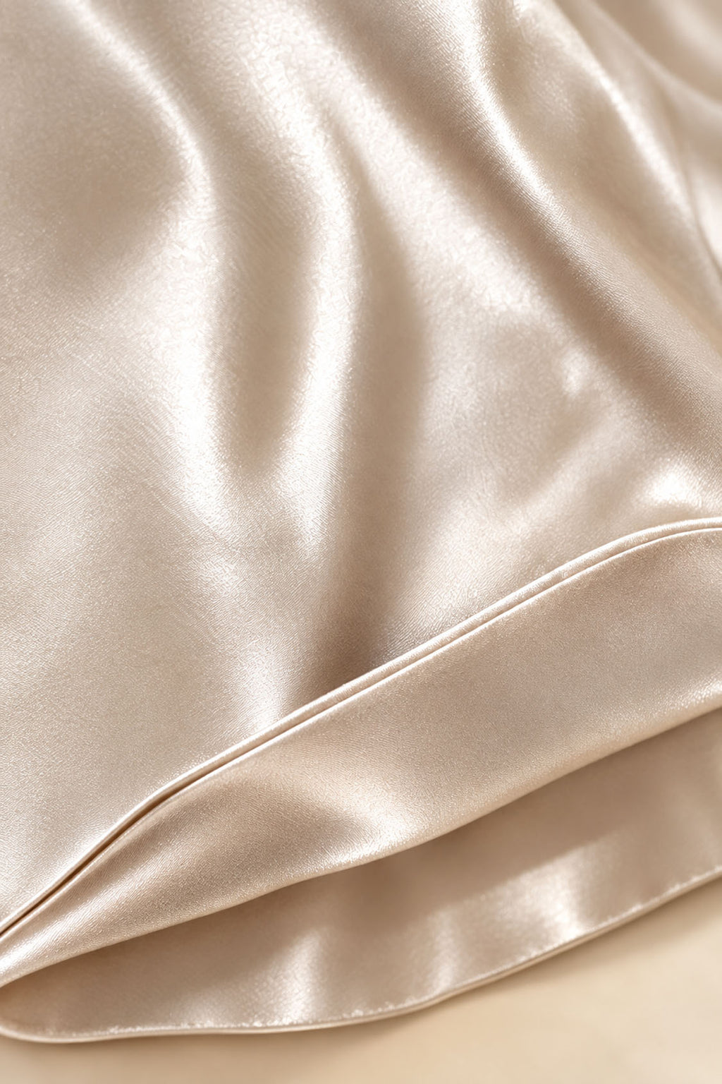 Champagne Satin Mermaid Dress – Fabric and Folded Hemline Close-Up