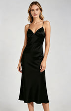 women black satin spaghetti strap midi dress show