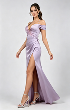 women dusty lavender satin mermaid prom dress round